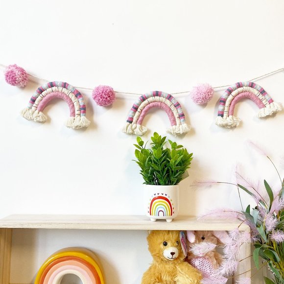 Handmade Rainbow Pom Pom Garland Kids Decoration - Picture 1 of 4